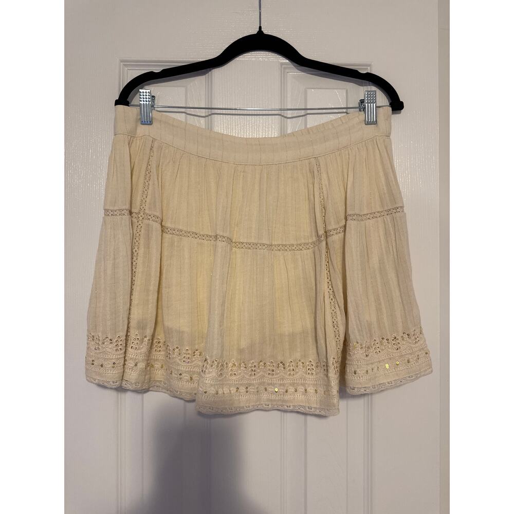 American Eagle NWT Cream Boho Eyelet Mini Skirt Size Large Tiered Skirt